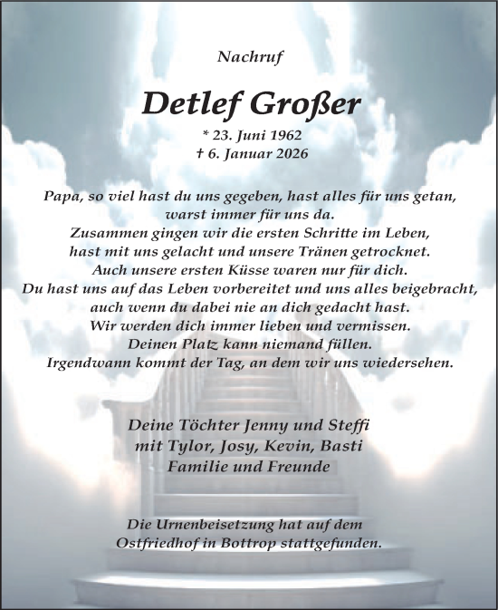 Traueranzeige von Detlef Großer von Tageszeitung