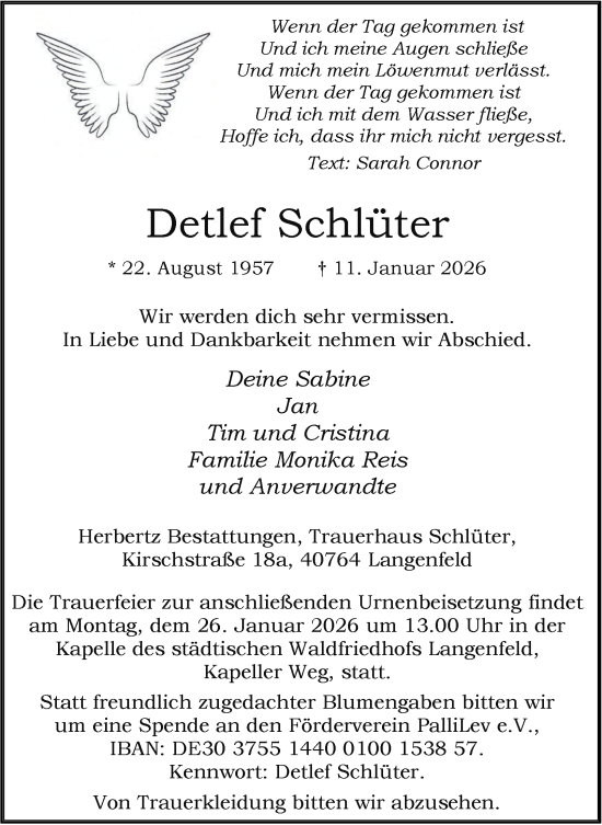 Traueranzeige von Detlef Schlüter von Tageszeitung