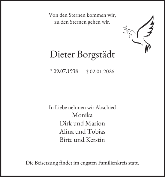 Traueranzeige von Dieter Borgstädt von Tageszeitung