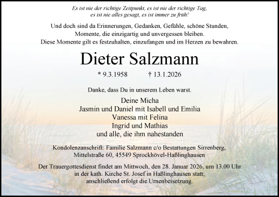 Traueranzeige von Dieter Salzmann von Tageszeitung