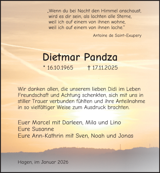 Traueranzeige von Dietmar Pandza von Tageszeitung