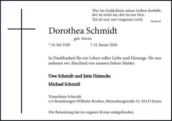 Traueranzeige von Dorothea Schmidt von Tageszeitung
