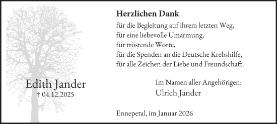 Traueranzeige von Edith Jander von Tageszeitung