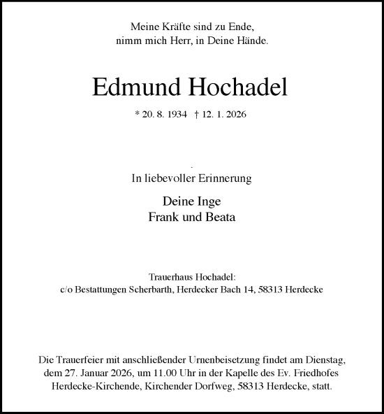 Traueranzeige von Edmund Hochadel von Tageszeitung
