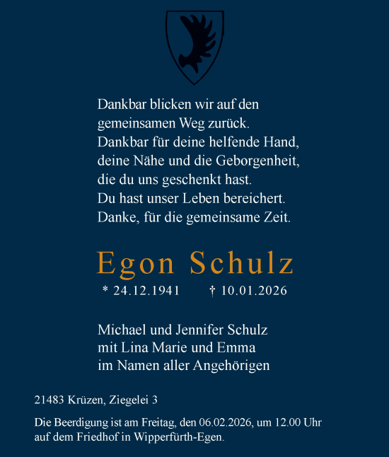 Traueranzeige von Egon Schulz von Tageszeitung