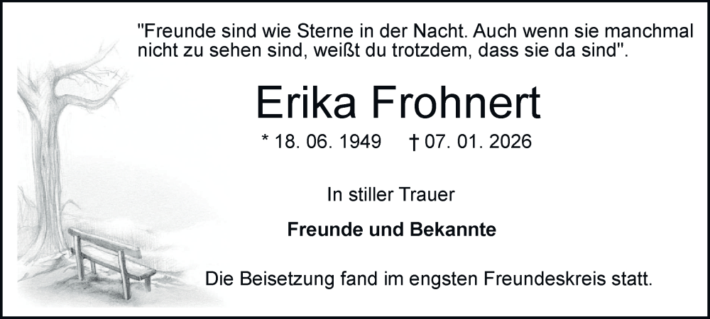  Traueranzeige für Erika Frohnert vom 31.01.2026 aus Tageszeitung