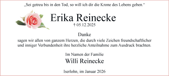 Traueranzeige von Erika Reinecke von Tageszeitung