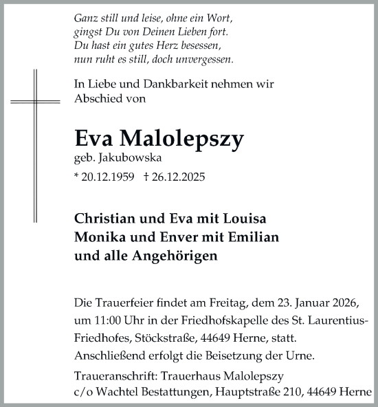 Traueranzeige von Eva Malolepszy von Tageszeitung