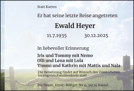 Traueranzeige von Ewald Heyer von Tageszeitung