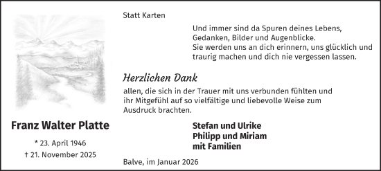 Traueranzeige von Franz Walter Platte von Tageszeitung