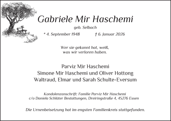 Traueranzeige von Gabriele Mir Haschemi von Tageszeitung