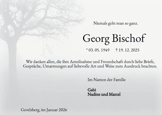 Traueranzeige von Georg Bischof von Tageszeitung