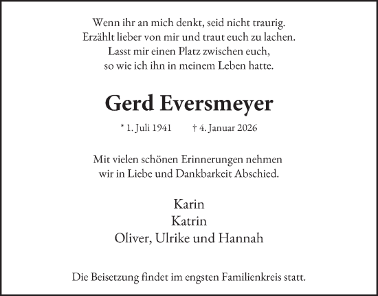 Traueranzeige von Gerd Eversmeyer von Tageszeitung