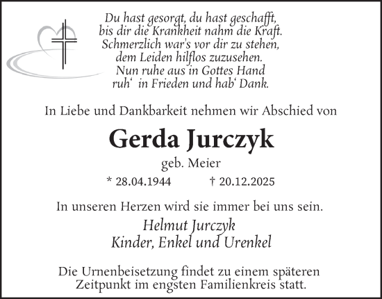 Traueranzeige von Gerda Jurczyk von Tageszeitung
