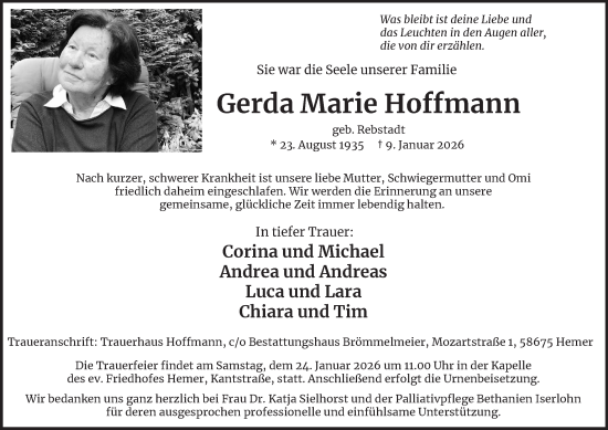 Traueranzeige von Gerda Marie Hoffmann von Tageszeitung
