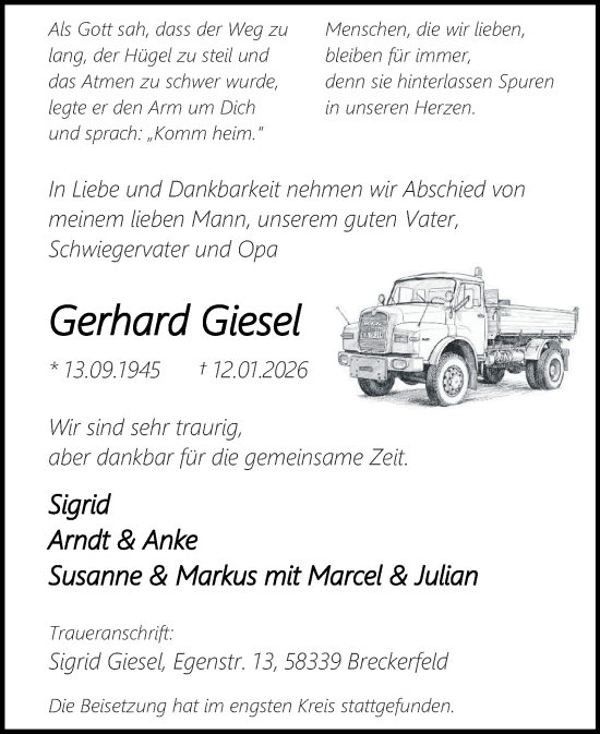 Traueranzeige von Gerhard Giesel von Tageszeitung