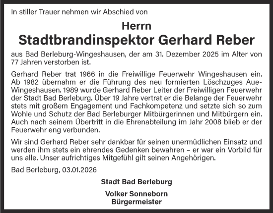 Traueranzeige von Gerhard Reber von Tageszeitung