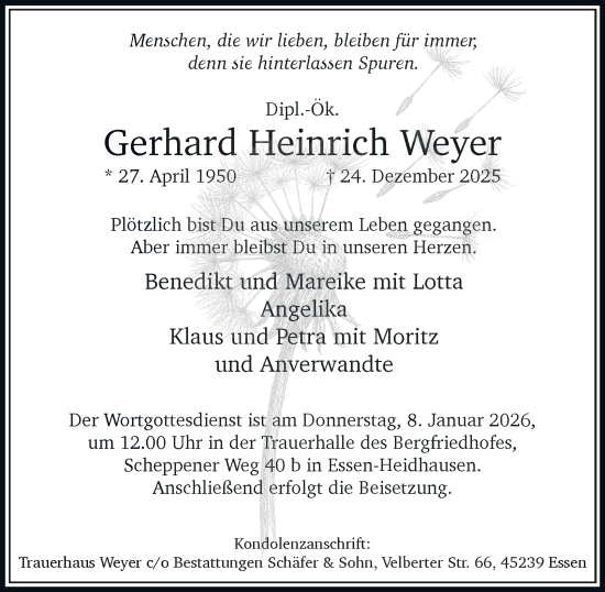 Traueranzeige von Gerhard Heinrich Weyer von Tageszeitung