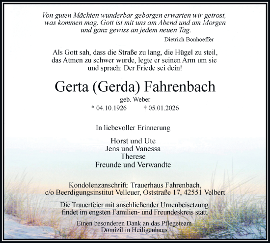 Traueranzeige von Gerta Fahrenbach von Tageszeitung