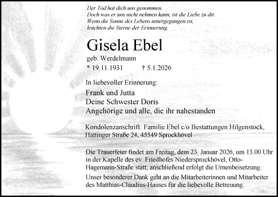 Traueranzeige von Gisela Ebel von Tageszeitung