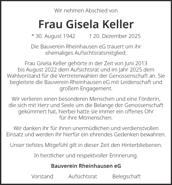 Traueranzeige von Gisela Keller von Tageszeitung