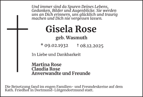 Traueranzeige von Gisela Rose von Tageszeitung