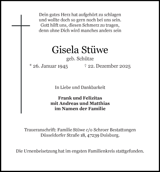 Traueranzeige von Gisela Stüwe von Tageszeitung