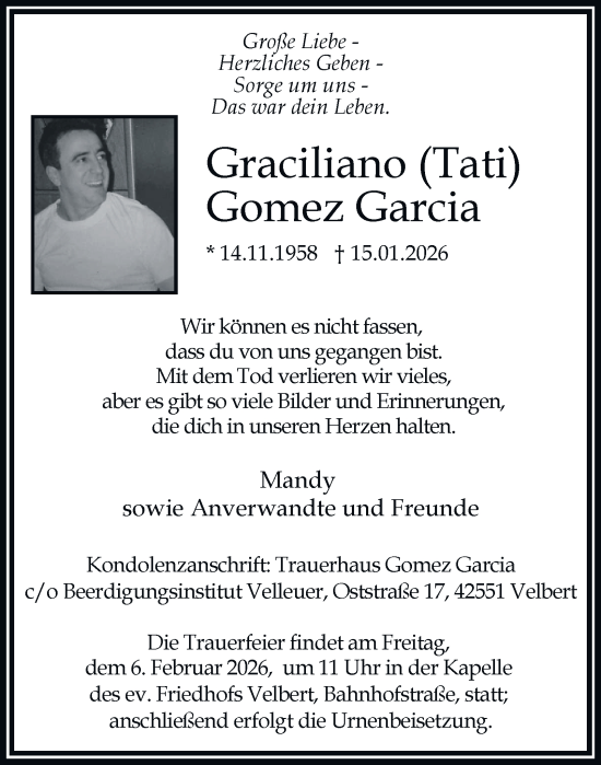 Traueranzeige von Graciliano Gomez Garcia von Tageszeitung