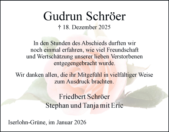 Traueranzeige von Gudrun Schröer von Tageszeitung
