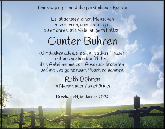 Traueranzeige von Günter Bühren von Tageszeitung