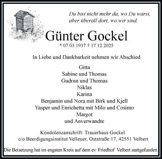 Traueranzeige von Günter Gockel von Tageszeitung