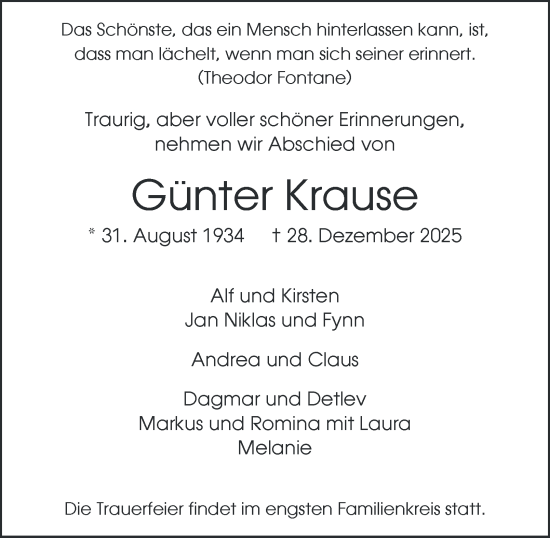 Traueranzeige von Günter Krause von Tageszeitung