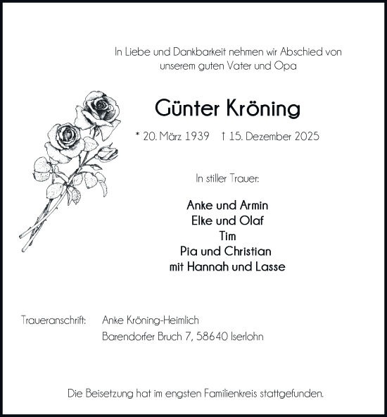 Traueranzeige von Günter Kröning von Tageszeitung
