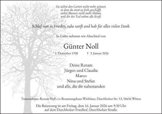 Traueranzeige von Günter Noll von Tageszeitung