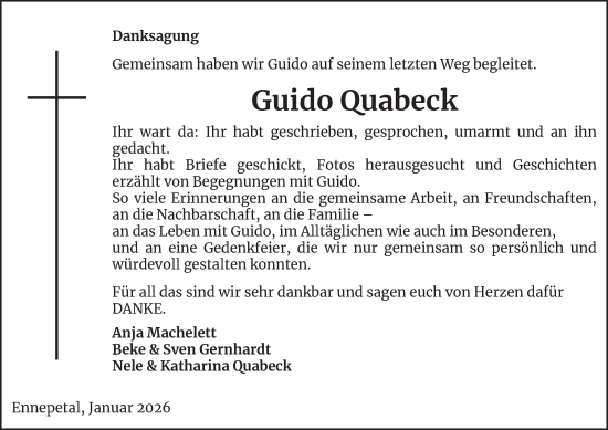 Traueranzeige von Guido Quabeck von Tageszeitung