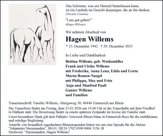 Traueranzeige von Hagen Willems von Tageszeitung