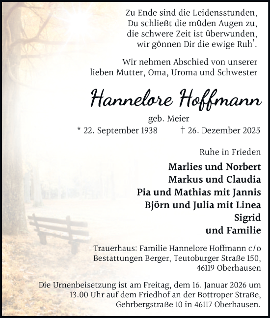 Traueranzeige von Hannelore Hoffmann von Tageszeitung