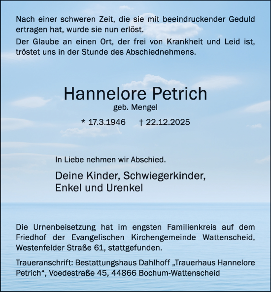 Traueranzeige von Hannelore Petrich von Tageszeitung