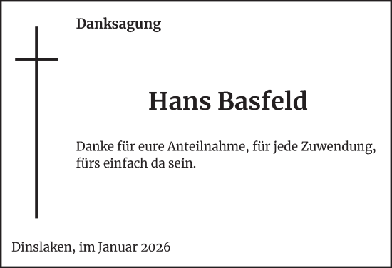 Traueranzeige von Hans Basfeld von Tageszeitung