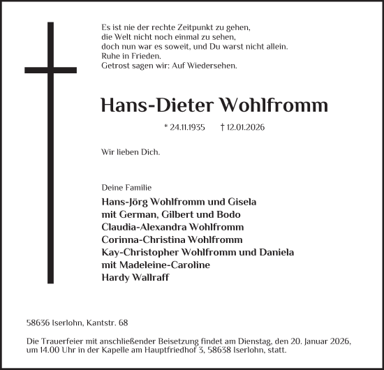 Traueranzeige von Hans-Dieter Wohlfromm von Tageszeitung