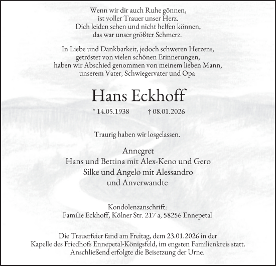 Traueranzeige von Hans Eckhoff von Tageszeitung