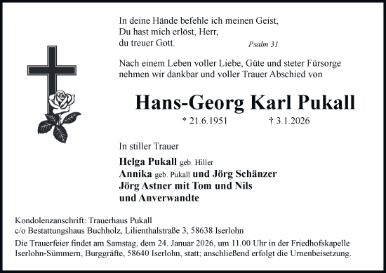 Traueranzeige von Hans-Georg Karl Pukall von Tageszeitung
