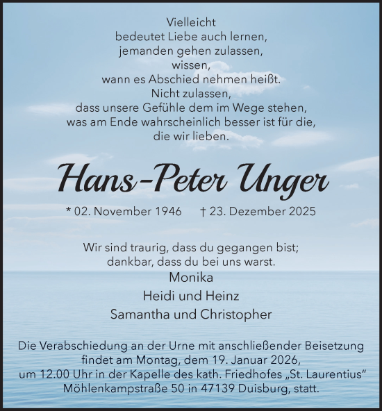 Traueranzeige von Hans-Peter Unger von Tageszeitung