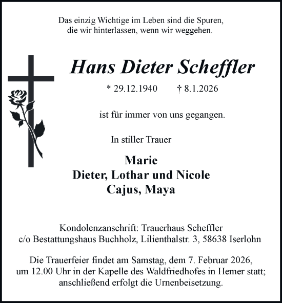 Traueranzeige von Hans Dieter Scheffler von Tageszeitung