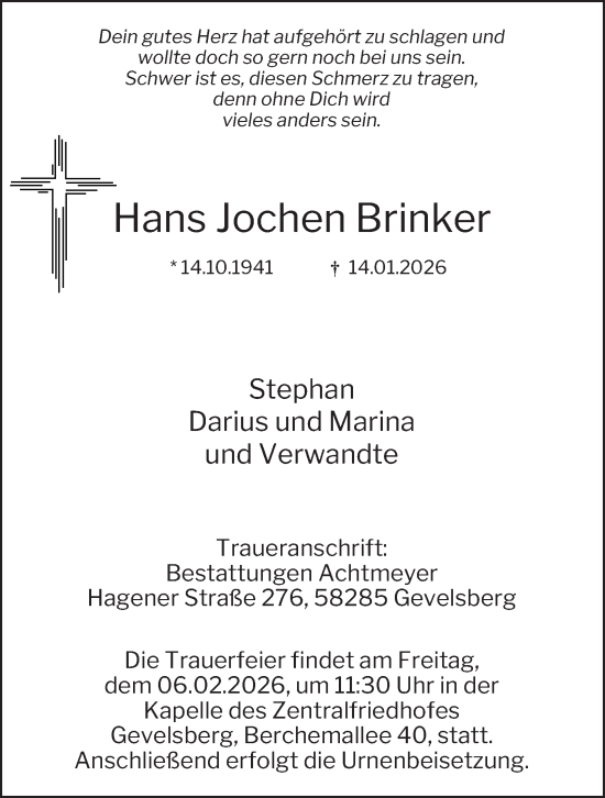 Traueranzeige von Hans Jochen Brinker von Tageszeitung