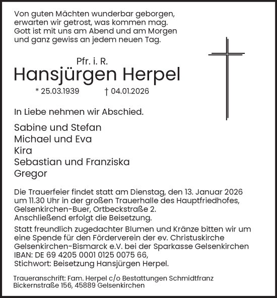 Traueranzeige von Hansjürgen Herpel von Tageszeitung