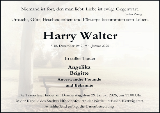 Traueranzeige von Harry Walter von Tageszeitung