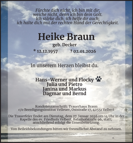Traueranzeige von Heike Braun von Tageszeitung