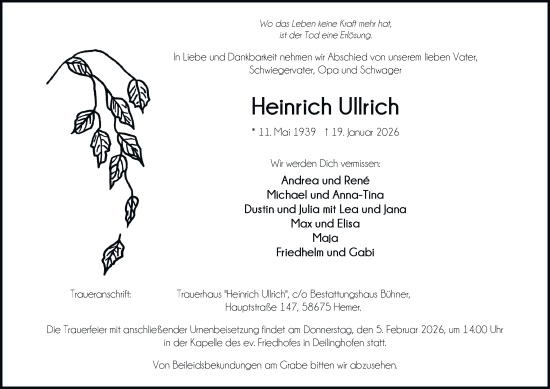 Traueranzeige von Heinrich Ullrich von Tageszeitung