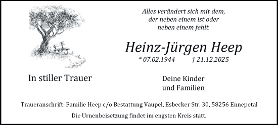 Traueranzeige von Heinz-Jürgen Heep von Tageszeitung
